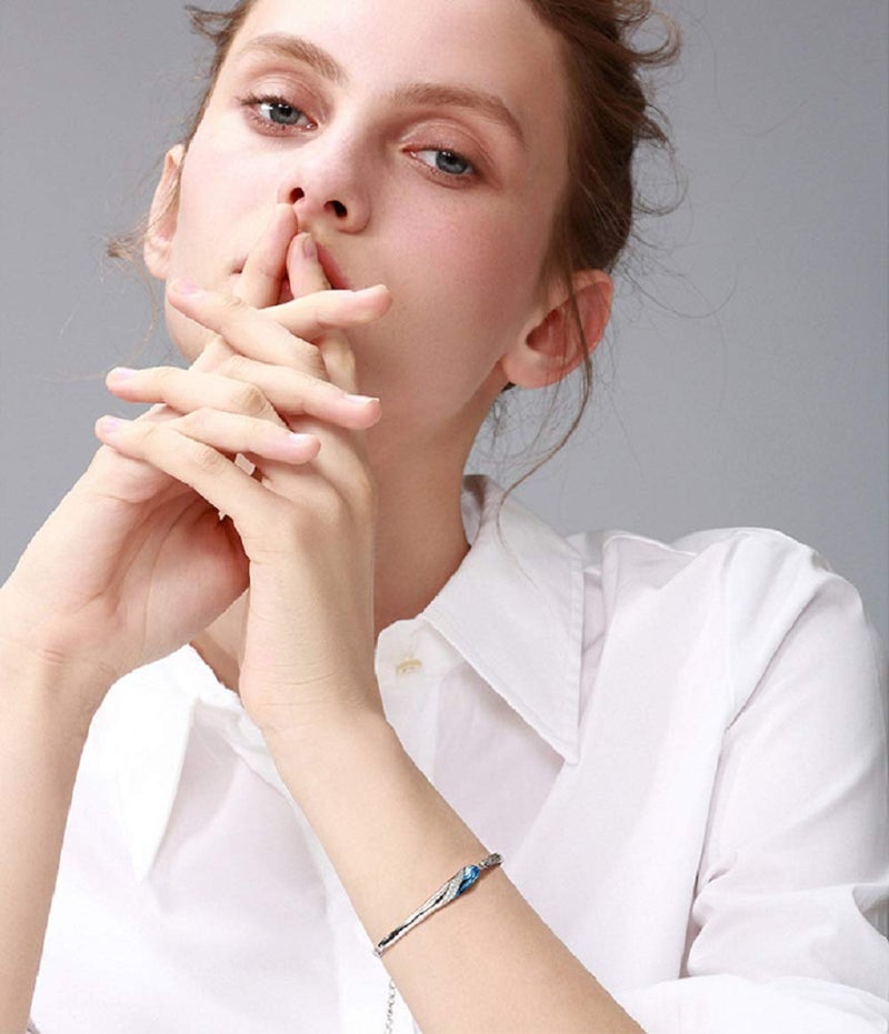 Lam Sence White Gold-plated Glass Slipper Blue Crystals Bangle Bracelet - Image 2
